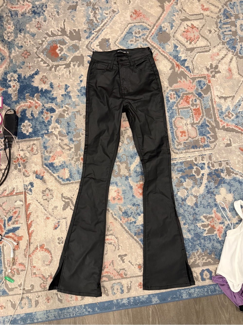 PrettyLittleThing Black Coated High-Rise Pants
